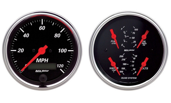 2 PC. GAUGE KIT, 3-3/8" QUAD & SPEEDOMETER, 240-33 Ω, DESIGNER BLACK